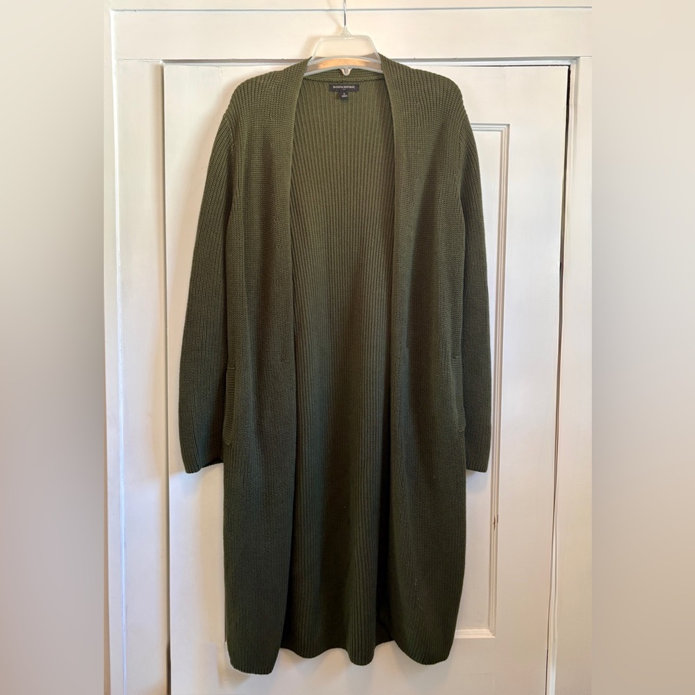 Banana republic, long dark green cotton cardigan - Picture 2 of 5